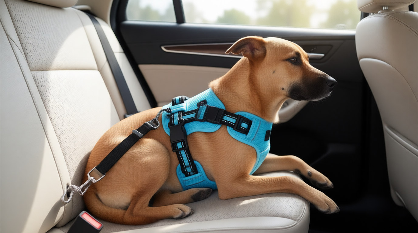 cinturón de seguridad para perro conectado al arnés